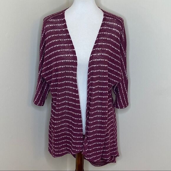 Lularoe Burgundy Striped Sweater Kimono Small - Picture 1 of 7